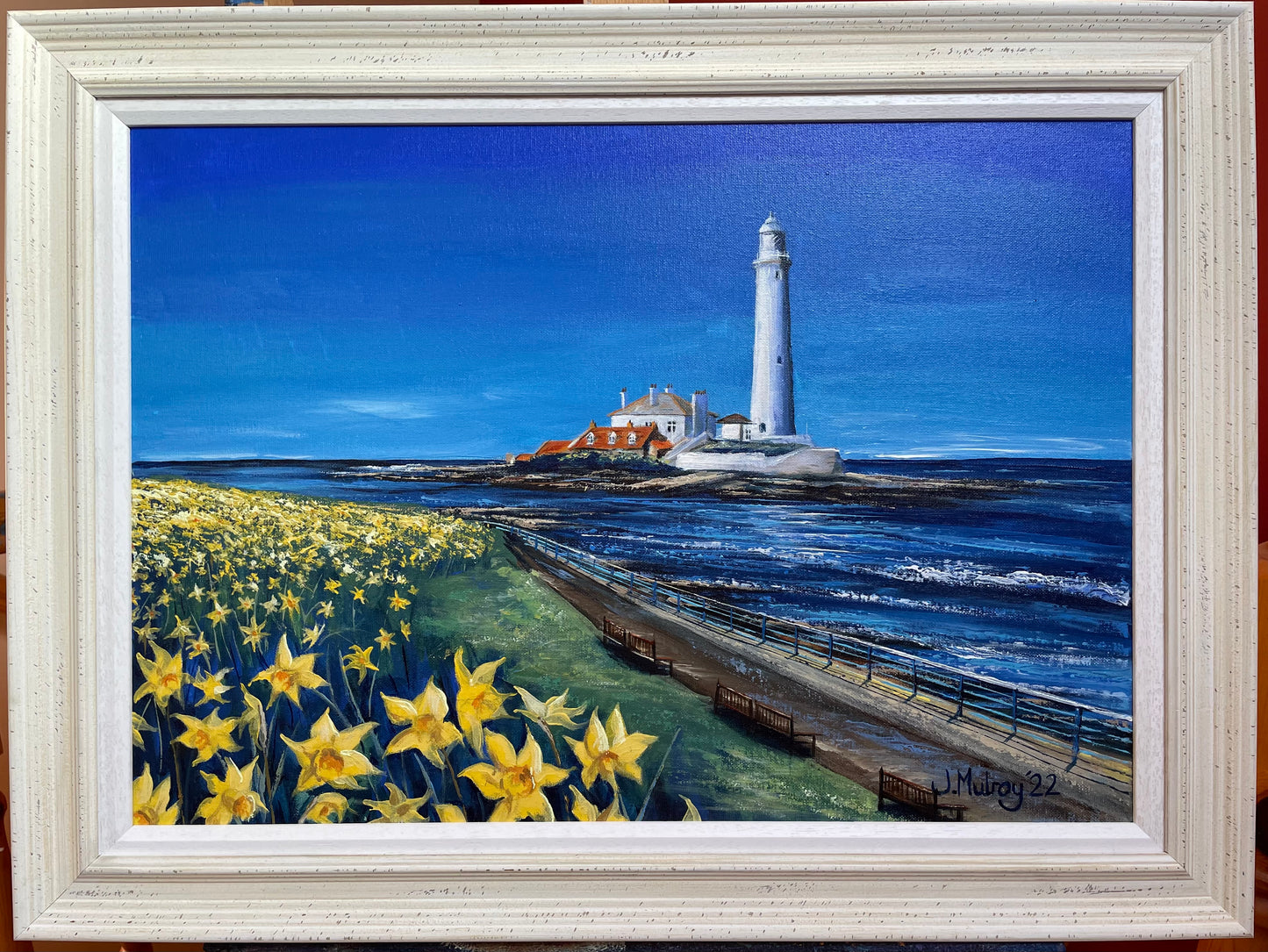 St Mary's Springtime, Whitley Bay - Framed Original Acrylic on Canvas
