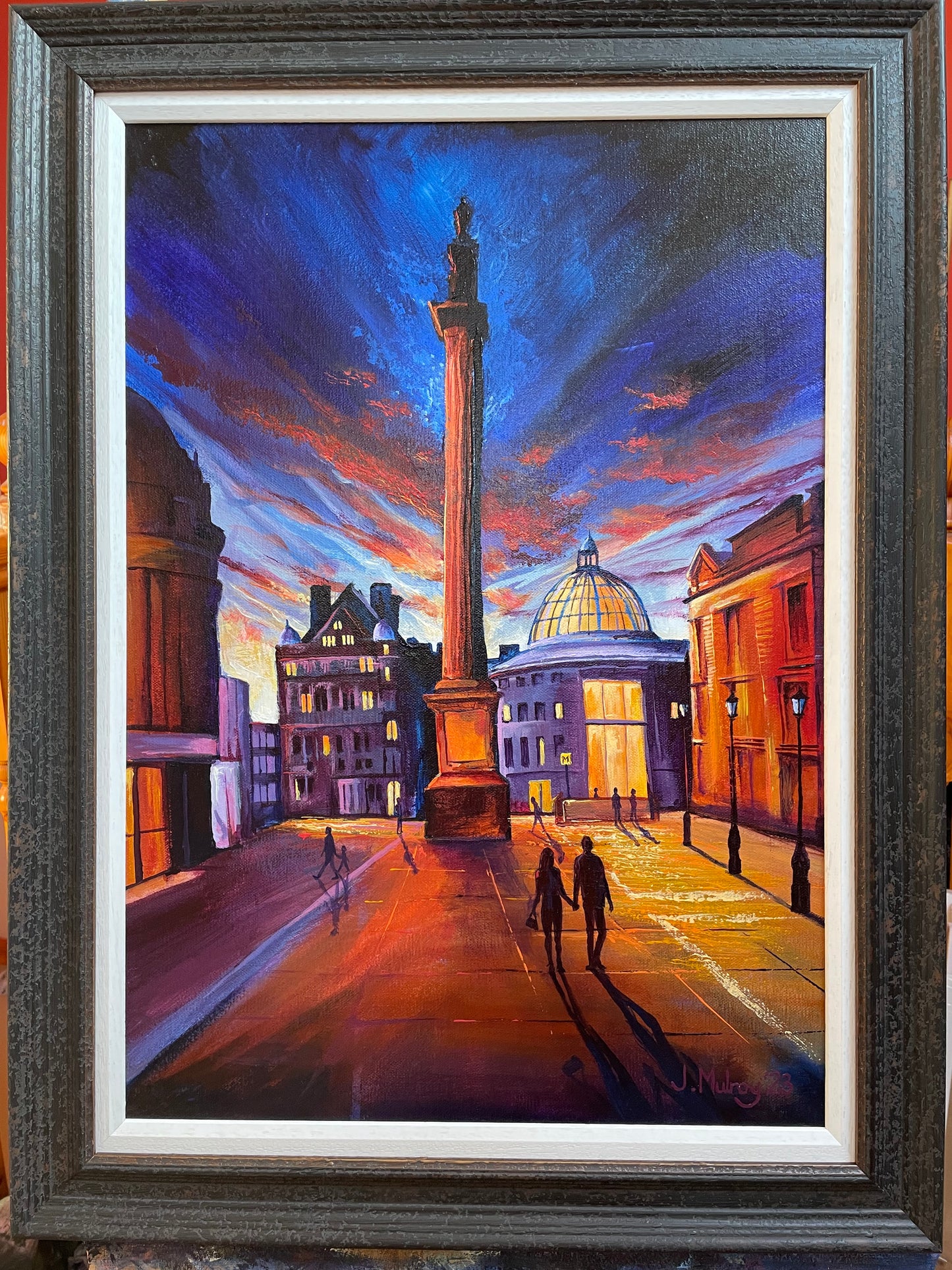 Meet me at Monument, Newcastle-upon-Tyne - Framed Original Acrylic on Canvas