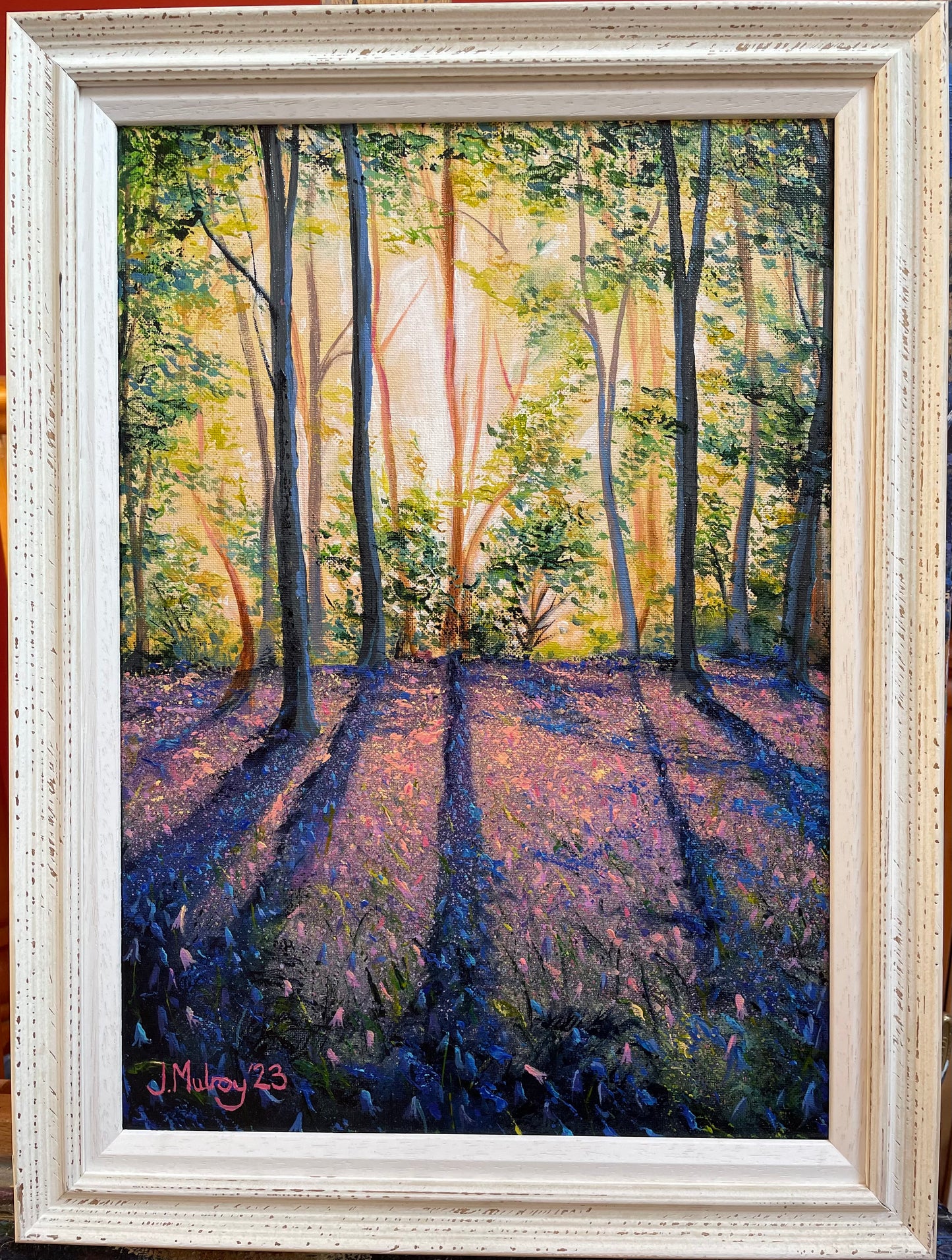 The Bluebells of Hollywell Dene - Framed Original, Acrylic on Canvas