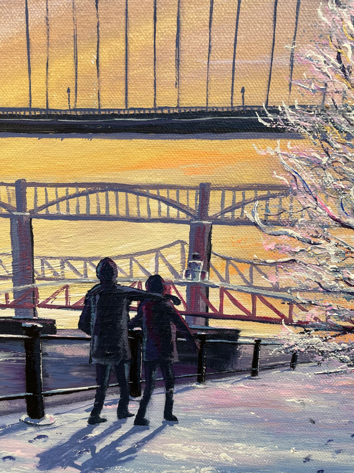 Christmas Tyne, Newcastle-upon-Tyne Quayside - Framed Original Acrylic on Canvas