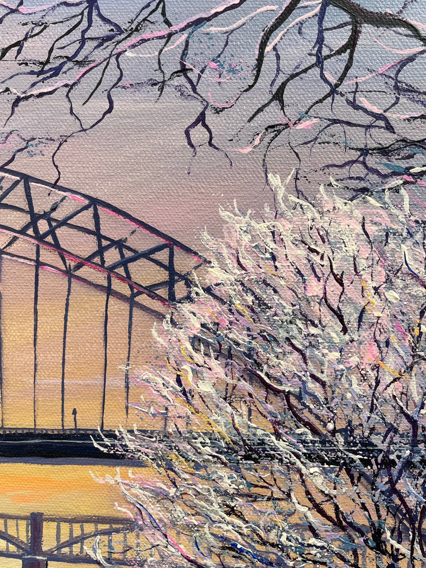 Christmas Tyne, Newcastle-upon-Tyne Quayside - Framed Original Acrylic on Canvas