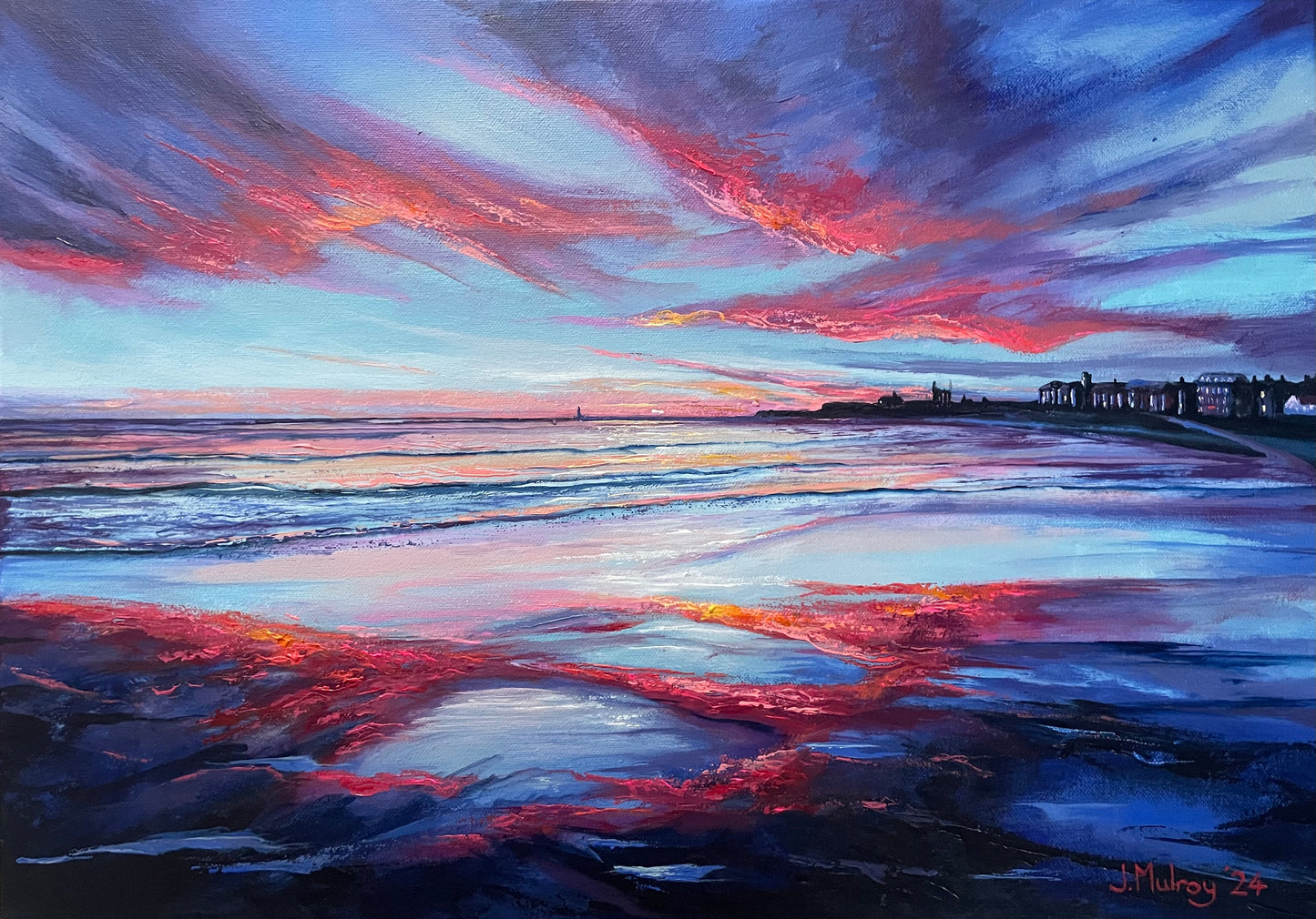 ‘Longsands Sunrise IV’ - Tynemouth; Framed Original Acrylic on Canvas
