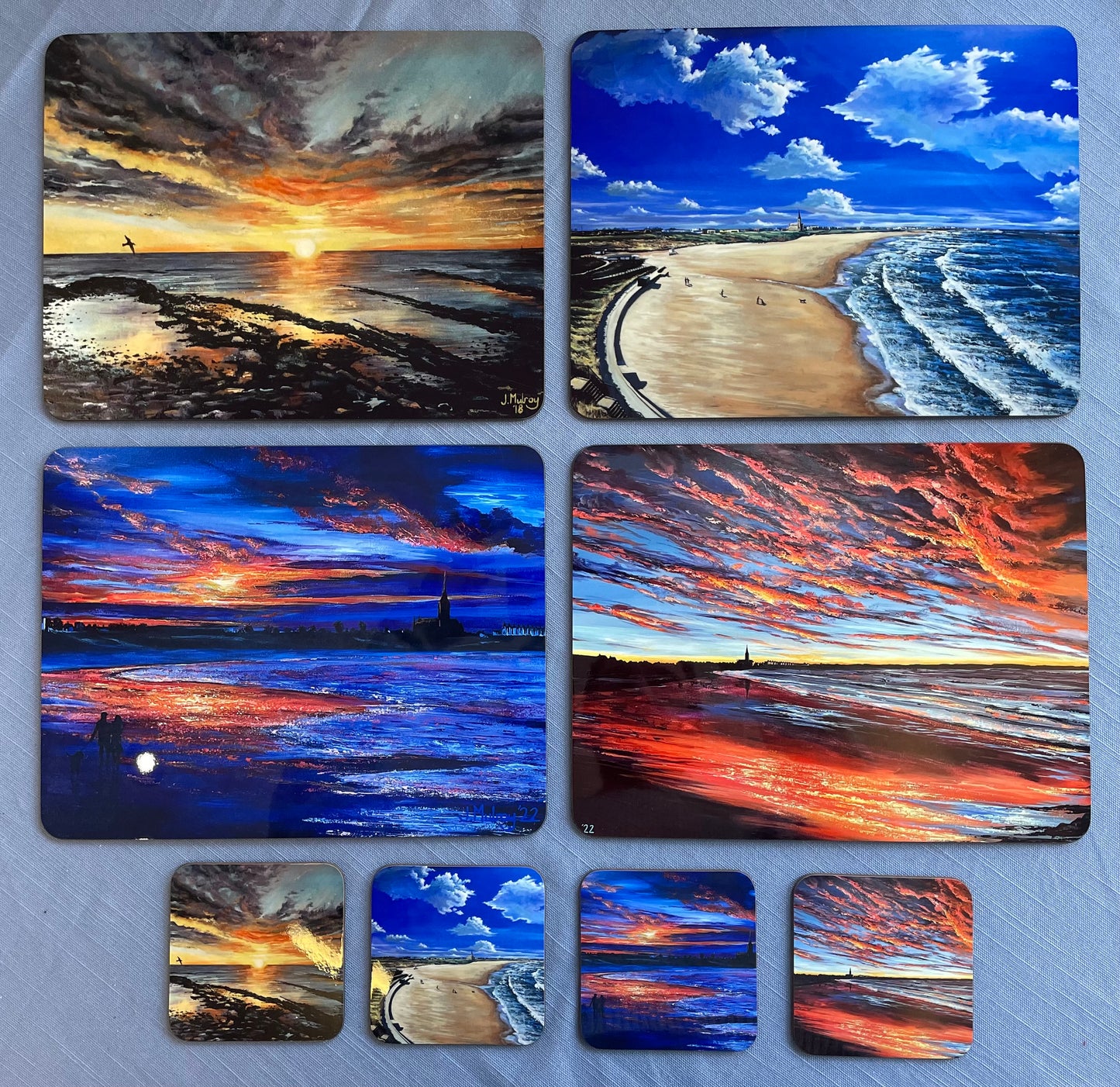 Longsands/Cullercoats Fine Art Placemat Collection - Pack of Four Mats and four Coasters