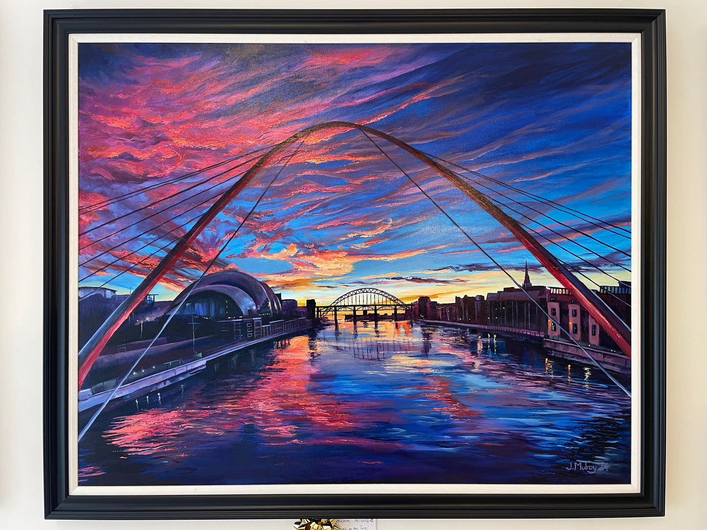 ‘Quayside Sunset’ - River Tyne; Original Acrylic on Canvas - Framed.
