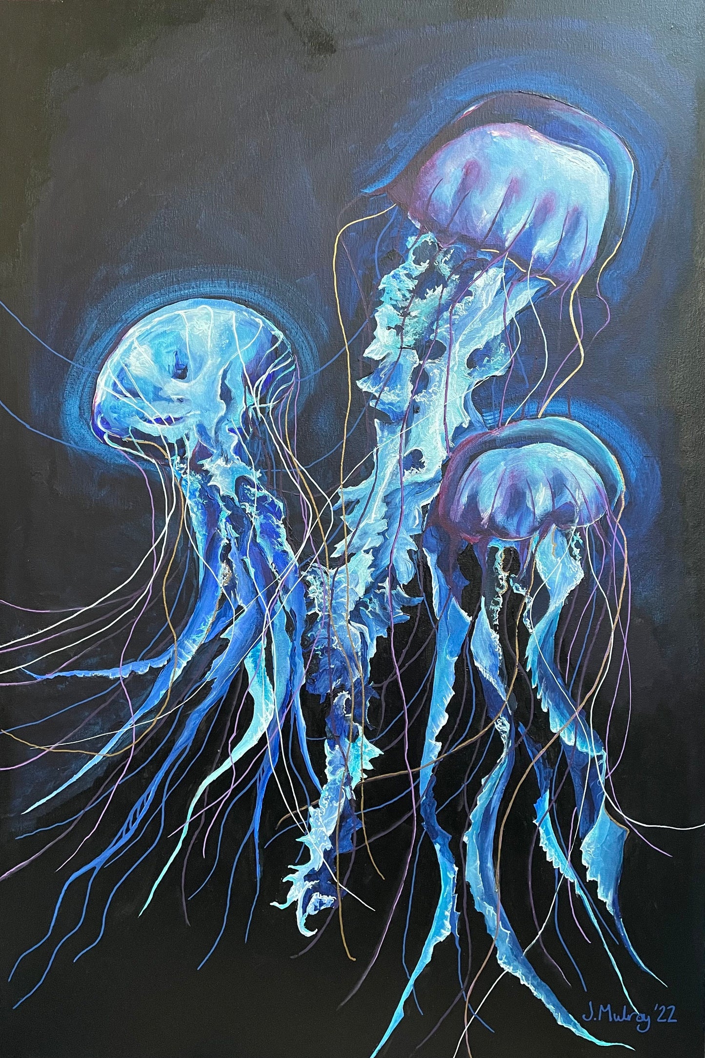 Three Dancing Jelly Fish - Deep Blue Series - Limited Edition Print