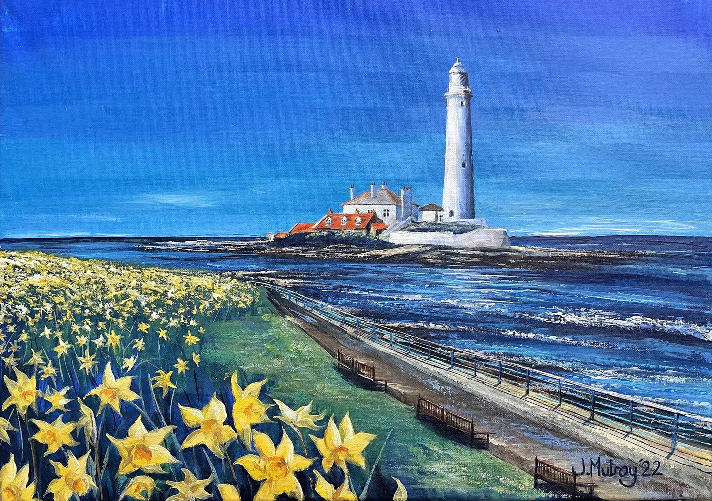St Mary's Springtime, Whitley Bay - Canvas Print - Arty Joe