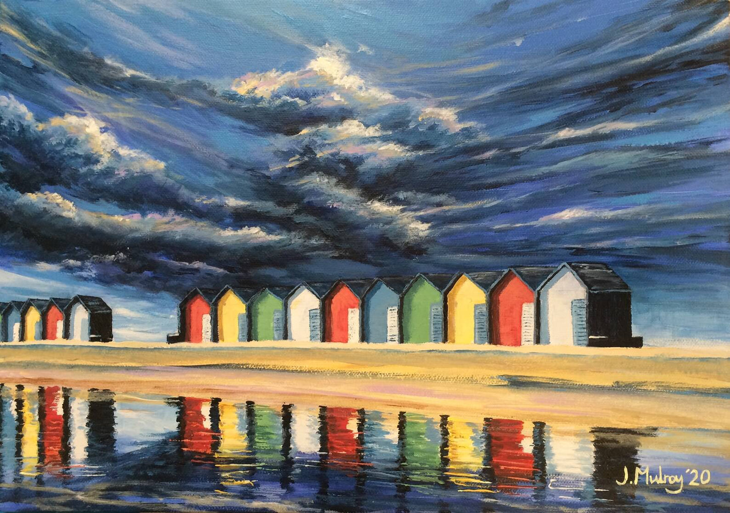 The Beach Huts of Blyth, Northumberland - Original Acrylic on Canvas - Arty Joe