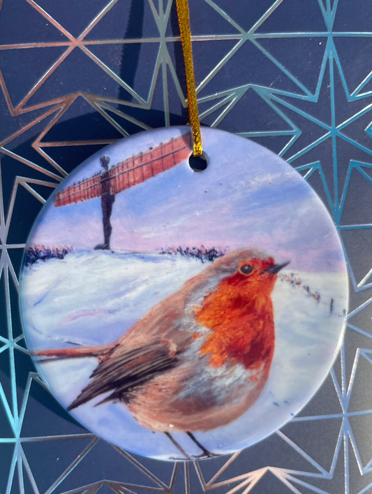 The Robin and the Angel - Ceramic hanging decoration