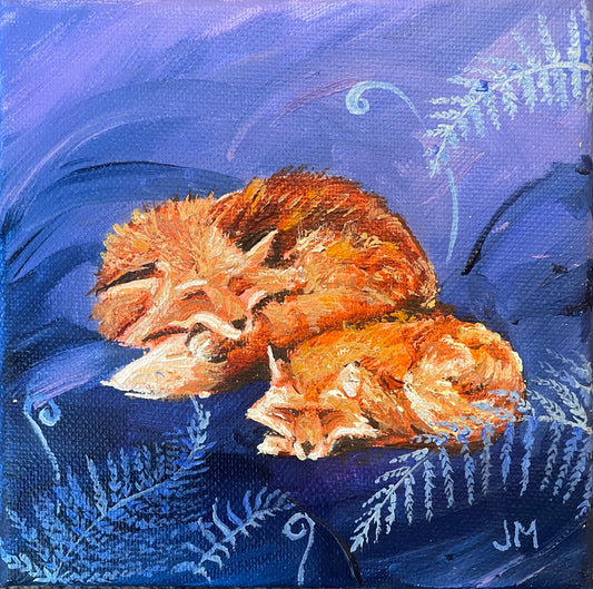 ‘Fox and cub’ - Original framed mini