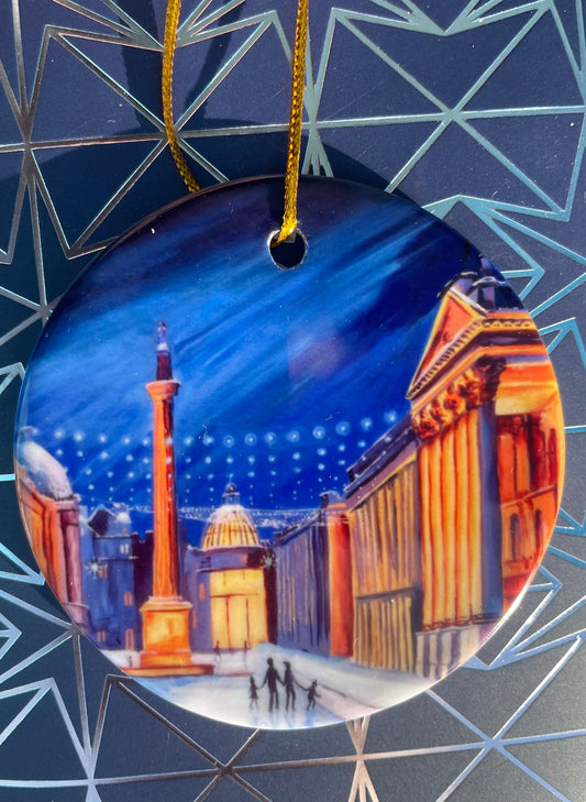 Snow on Grey Street - Ceramic hanging decoration