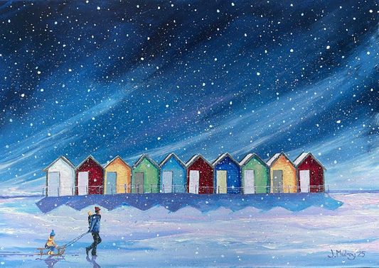 ‘Snow Day at the Beach Huts’, Canvas Print