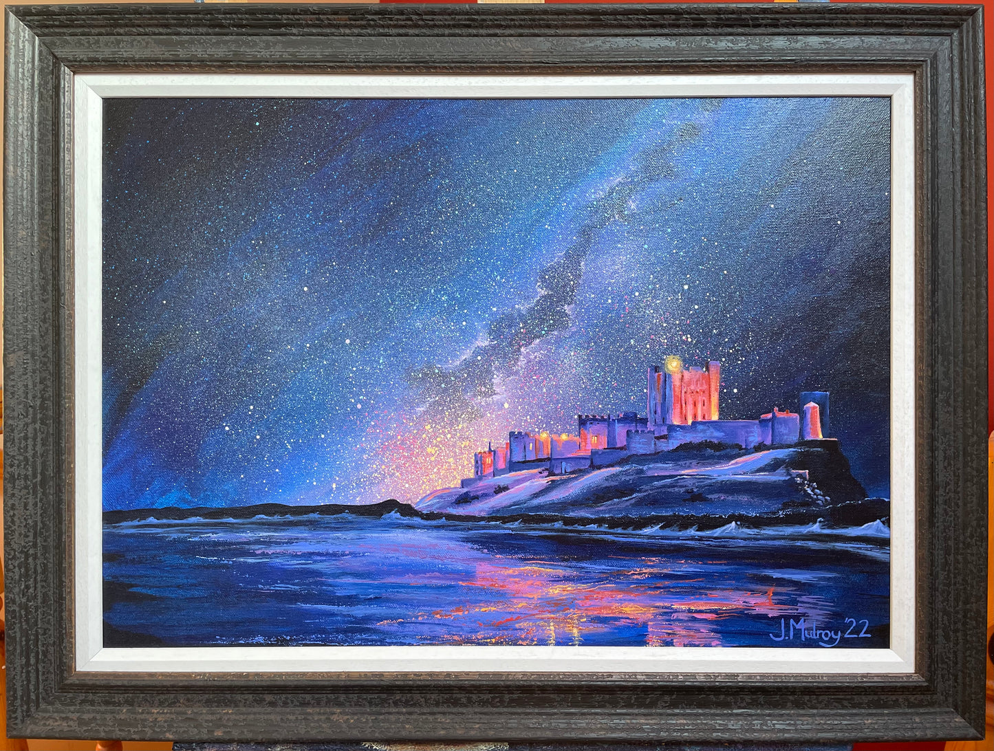 Bamburgh and the Milky Way, Northumberland  - Original Acrylic on Canvas