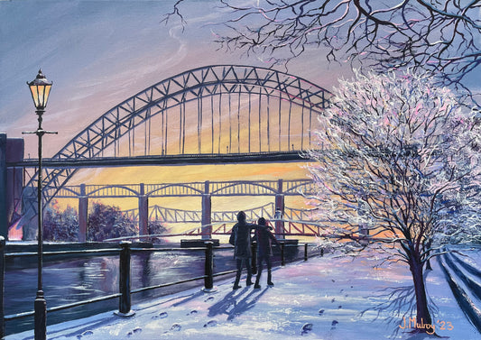 Christmas Tyne, Newcastle-upon-Tyne Quayside - Framed Original Acrylic on Canvas