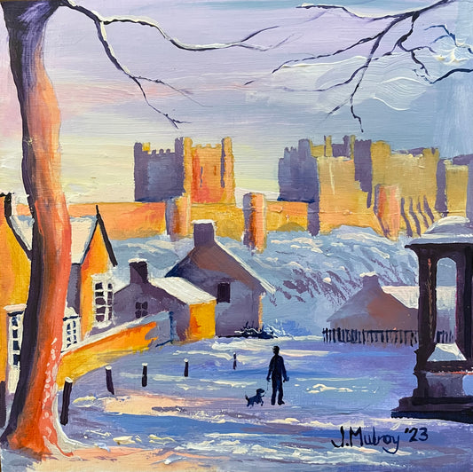 Snowy Bamburgh  - Framed Original Mini, Acrylic on paper