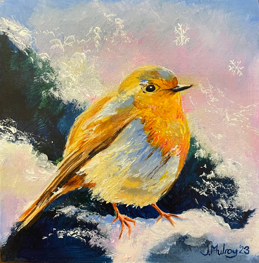 Winter Robin - Framed Original Mini, Acrylic on paper