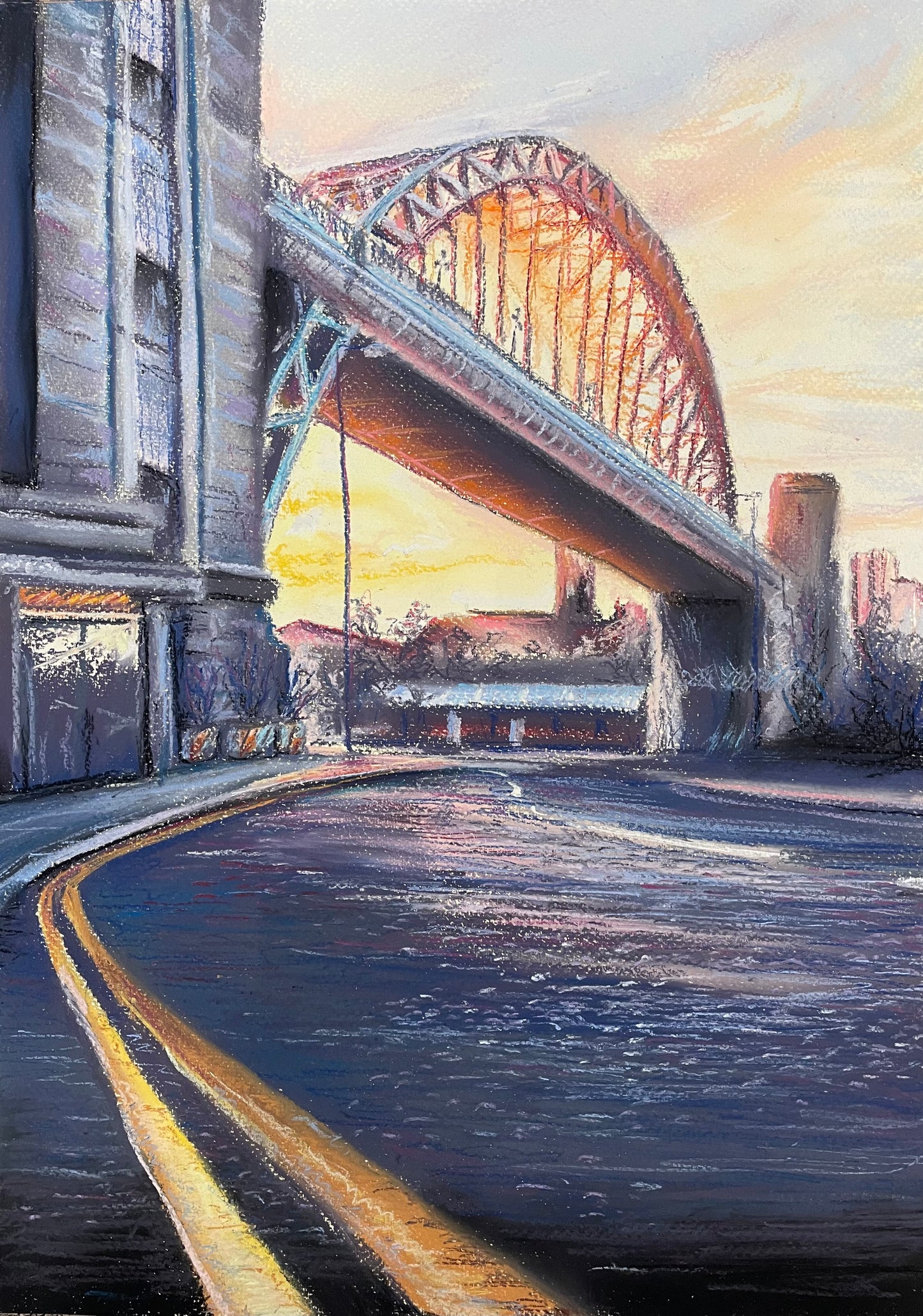 ‘Quayside Dawn.’ Original Pastel on Paper - Framed.