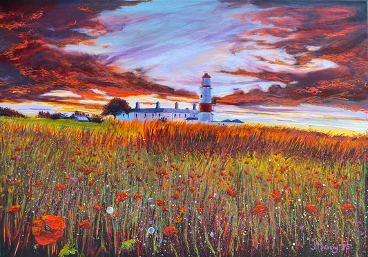 ‘Souter Lighthouse amongst the poppies’. Original Acrylic on Canvas - Framed.