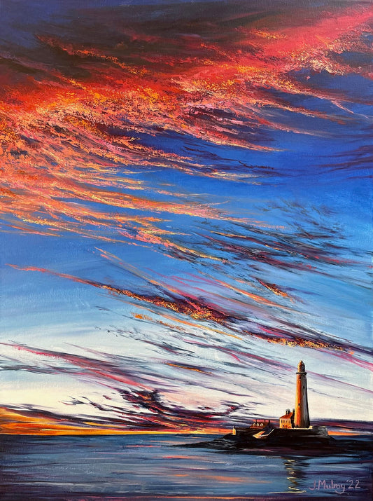 Fiery St Mary’s, Whitley Bay - Canvas Print - Arty Joe