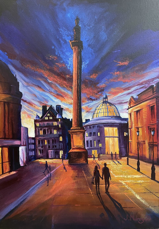 Meet me at Monument, Newcastle-upon-Tyne - Original Acrylic on Canvas - Arty Joe